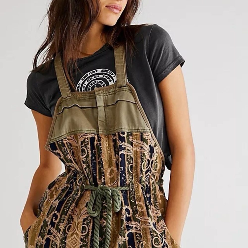 Free People Olive & Black Printed Jumpsuit - Picture 2 of 12